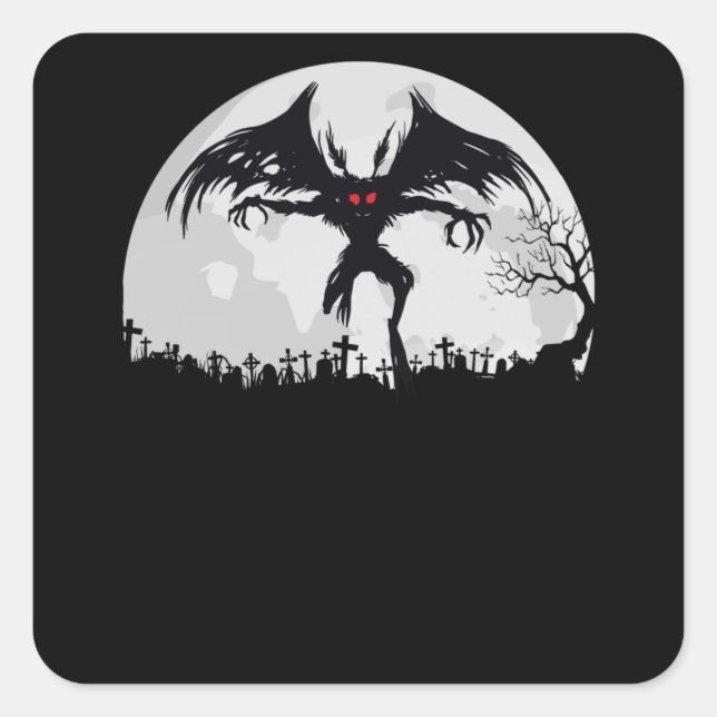 Sticker Carré Mothman Moon Cryptid Point Agréable Cadeau (Devant)