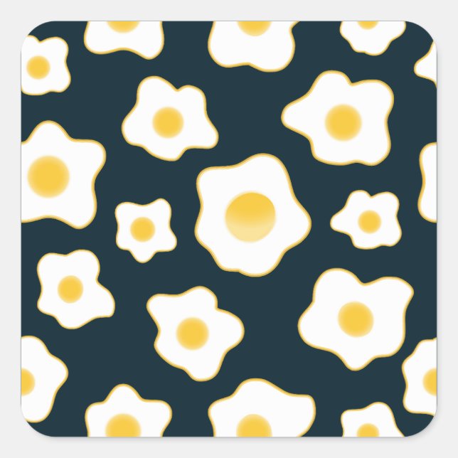 Sticker Carré Motif à fleurs aux oeufs frits mignons (Devant)