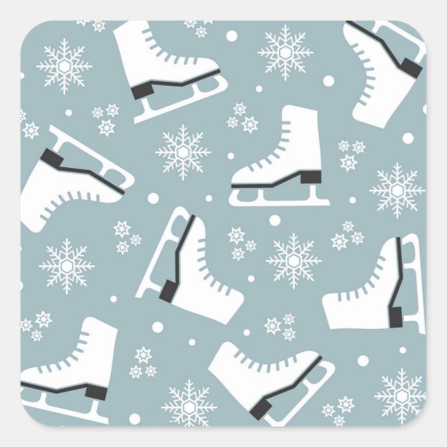 Sticker Carré Motif à thème hiver avec patins à glace (Devant)