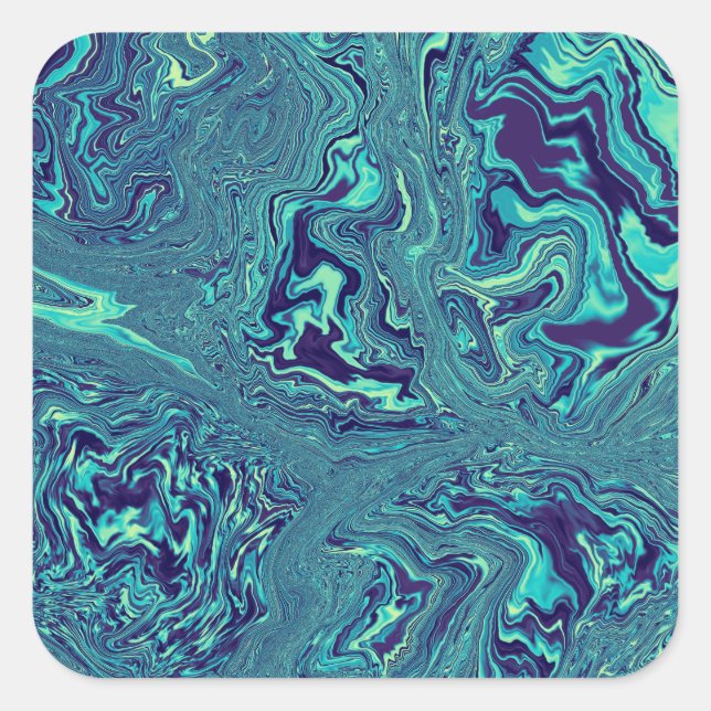 Sticker Carré Motif Abstrait de Marbre Liquide Bleu (Devant)