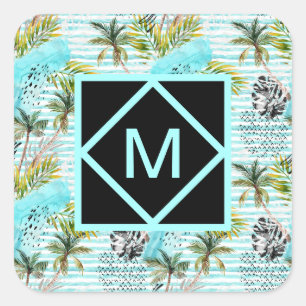 Sticker Carré Motif Abstrait de palmier aquarelle