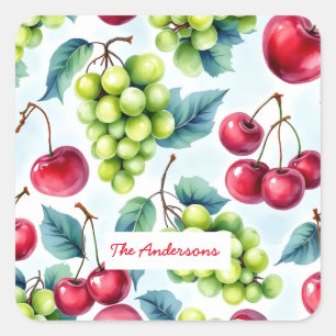 Sticker Carré Motif alimentaire de fruits verts rouges Raisin Ce