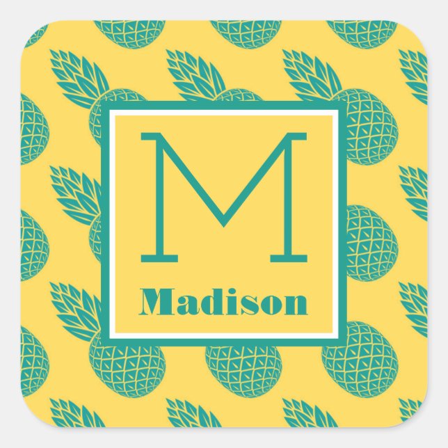 Sticker Carré Motif ananas | Monogramme (Devant)