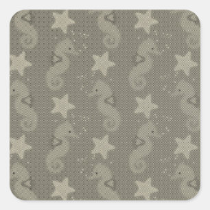 Sticker Carré Motif Antique Seahorse Et Starfish
