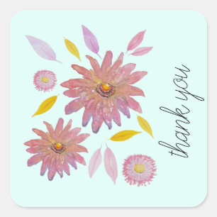 Sticker Carré Motif aquarelle florale sur fond menthe