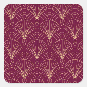 Sticker Carré Motif Art Déco avec éventails géométriques dorés