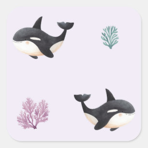 Sticker Carré Motif Baleine Orque Mignon pour la Nurserie sur l'