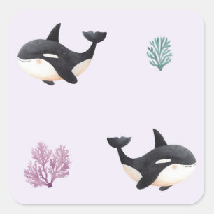 Sticker Carré Motif Baleine Orque Mignon pour la Nurserie sur le
