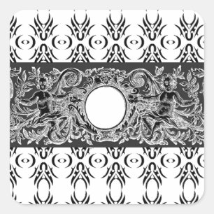 Sticker Carré Motif baroque noir classique à customiser
