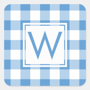 Sticker Carré Motif blanc de plaid de guingan de bleus layette