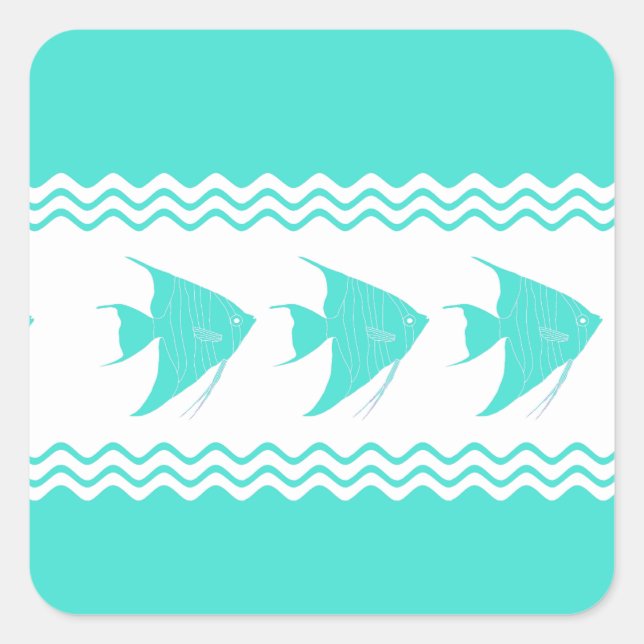 Sticker Carré Motif blanc de scalaire de rayure de turquoise (Devant)