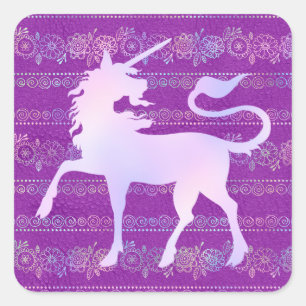 Sticker Carré Motif bohémien iridescent et silhouette de licorne