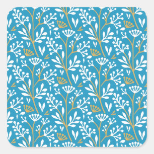 Sticker Carré Motif botanique carré de couleur bleue de style vi