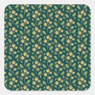 Sticker Carré Motif botanique de couleur bleue de style vintage