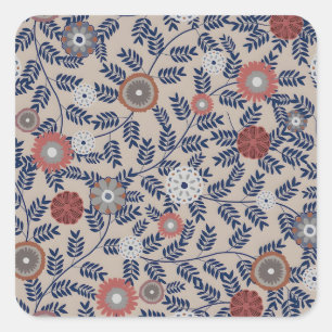 Sticker Carré Motif botanique de couleur bleue de style vintage