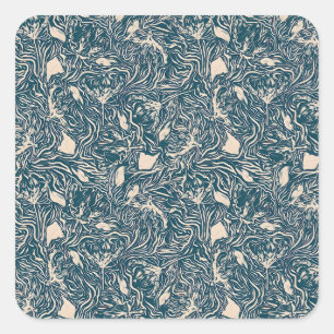 Sticker Carré Motif botanique de couleur bleue de style vintage