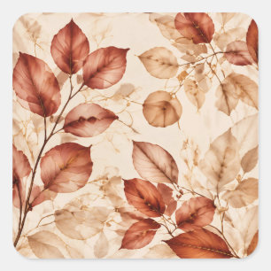 Sticker Carré Motif botanique de feuilles d'automne en cuivre do