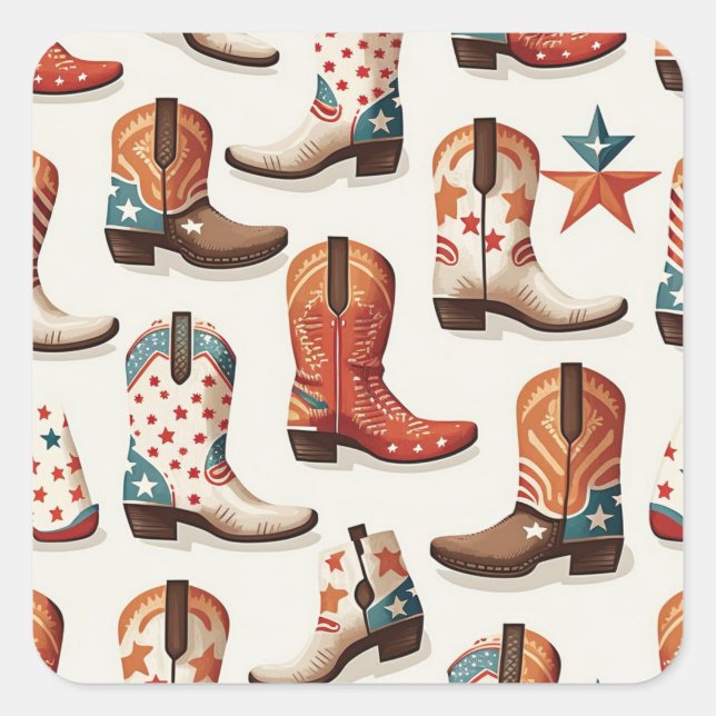 Sticker Carré Motif bottes Cowboy (Devant)
