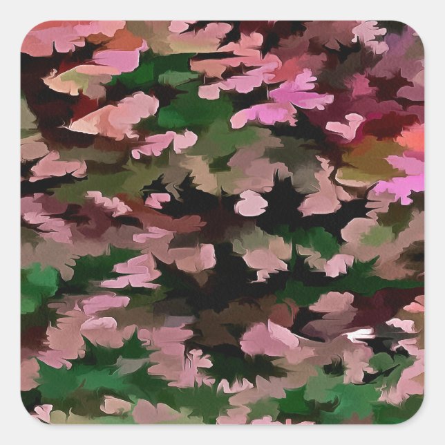 Sticker Carré Motif camouflage rose, pêche et vert (Devant)