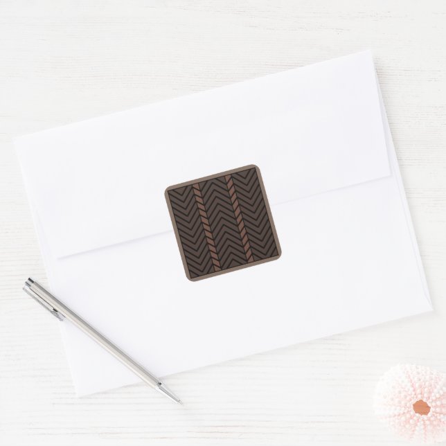 Sticker Carré Motif Chevron Brun (Enveloppe)