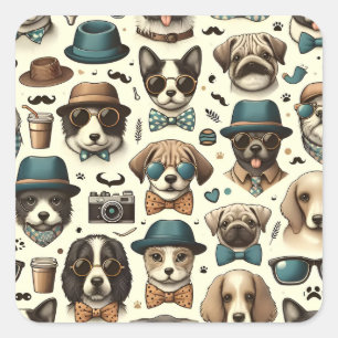 Sticker Carré Motif chien et chat sans couture