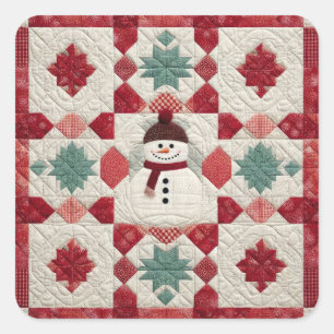 Sticker Carré Motif courbé Snowman Rouge Blanc Vert