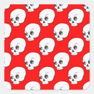 Sticker Carré Motif crâne sur Arrière - plan rouge