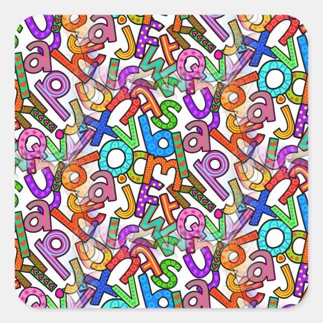 Sticker Carré Motif d'alphabet minuscule Doodle (Devant)