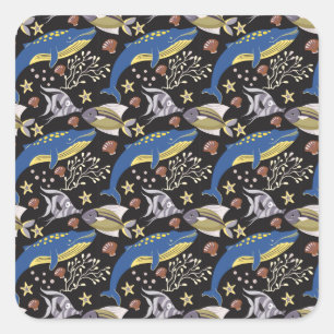 Sticker Carré Motif d'animaux aquatiques vie sous-marine 17