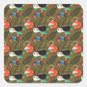 Sticker Carré Motif d'animaux aquatiques   vie sous-marine en me