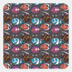 Sticker Carré Motif d'animaux aquatiques   vie sous-marine océan