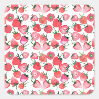 Sticker Carré Motif d'aquarelle aux fraises rouges juteuses