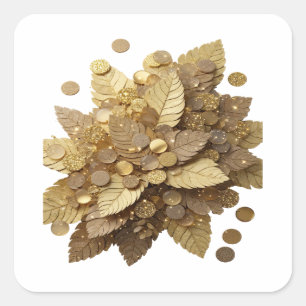 Sticker Carré Motif d'autocollant FEUILLES ET PIÈCES D'OR Gris S