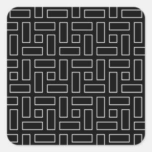 Sticker Carré Motif de bloc linéaire noir et blanc - noir