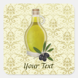 Sticker Carré Motif de bouteille et de damassé d'huile d'olive