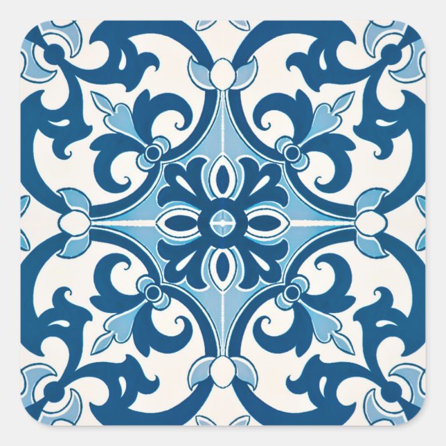Sticker Carré Motif De Carrelage Style Azulejo Fleur-De-Lis (Devant)