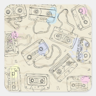 Sticker Carré Motif de cassette rétro des années 80 et 90 avec b