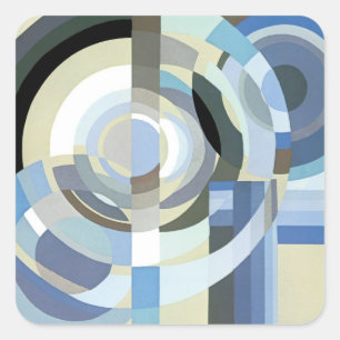 Sticker Carré Motif de cercles bleus vintage Art Déco rétro Jazz