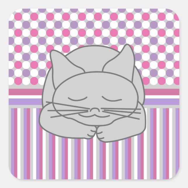 Sticker Carré Motif de chat gris dormant (Devant)