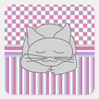Sticker Carré Motif de chat gris dormant