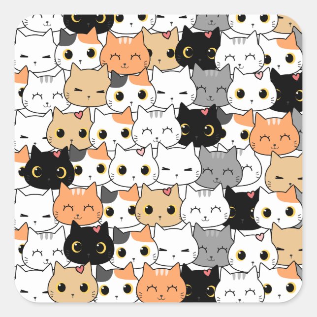 Sticker Carré Motif de chat mignon (Devant)