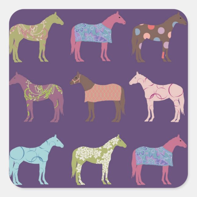 Sticker Carré Motif de cheval coloré (Devant)