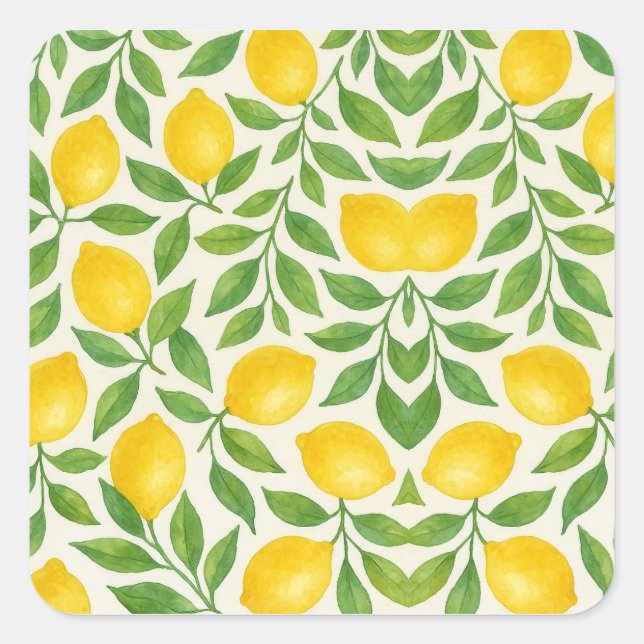 Sticker Carré Motif de citron à l'aquarelle (Devant)