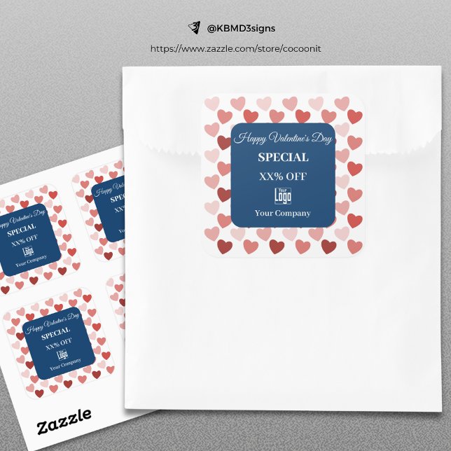 Sticker Carré Motif de coeur spécial de la Saint-Valentin modern (Modern Valentine's Day Special Heart Pattern Square Sticker, Blue Read Heart Pattern)