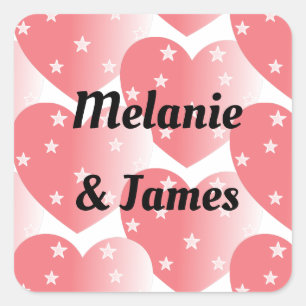 Sticker Carré Motif de Coeurs Étoiles Rose mignon