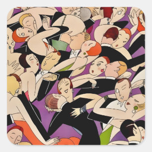 Sticker Carré Motif de couples de danse Art déco   Ère du jazz d