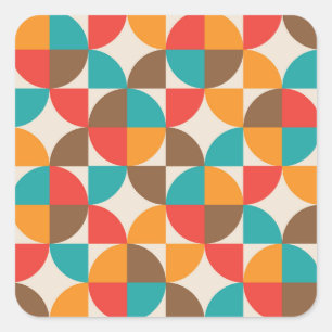 Sticker Carré Motif de demi-cercles colorés du milieu du siècle