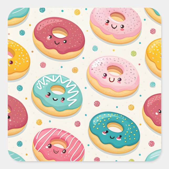 Sticker Carré Motif de Donuts (Devant)
