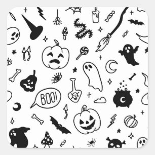Sticker Carré motif de doodle du parti halloween