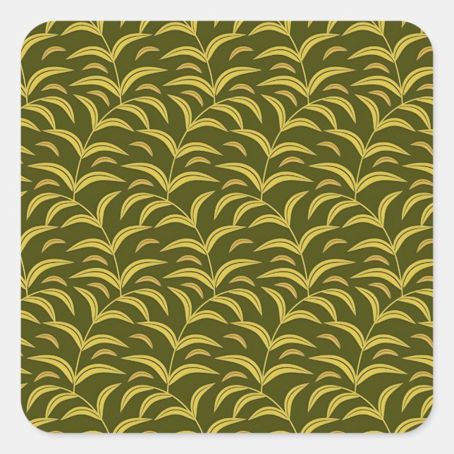 Sticker Carré Motif de feuille jaune sur fond vert foncé (Devant)